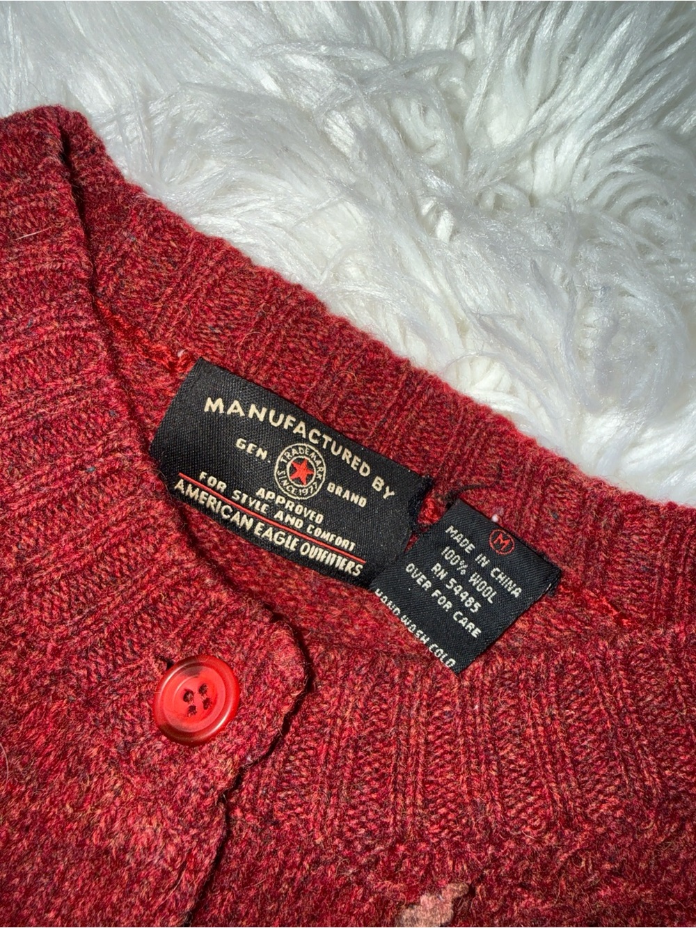 American Eagle Outfitters Red Button-Up Cardigan with Leaf Appliqués - Picture 2 of 2